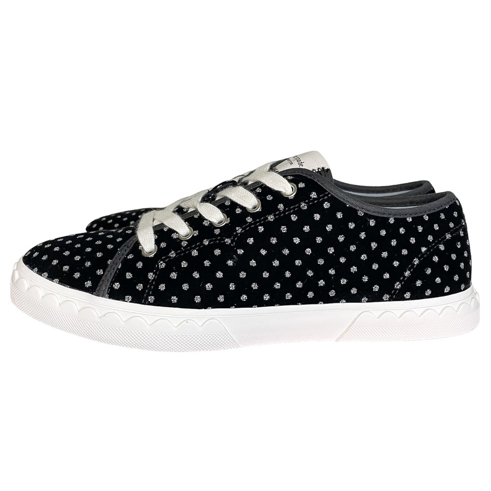 KATE SPADE Vale Black Silver Glitter Dotted Low Top Velvet Sneaker Scalloped 7.5